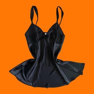 90's 00's vintage black satin chiffon babydoll y2k lingerie slip dress LARGE